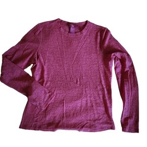 August Moon sheer, stretchy, long sleeve, pink top w/ floral pattern. L